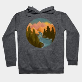 Bright sunrise landscape of mountains and trees Hoodie